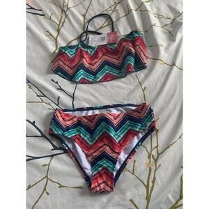 Kanusurf 2 piece size 12 Bikini Set: Green, orange blue and red printed